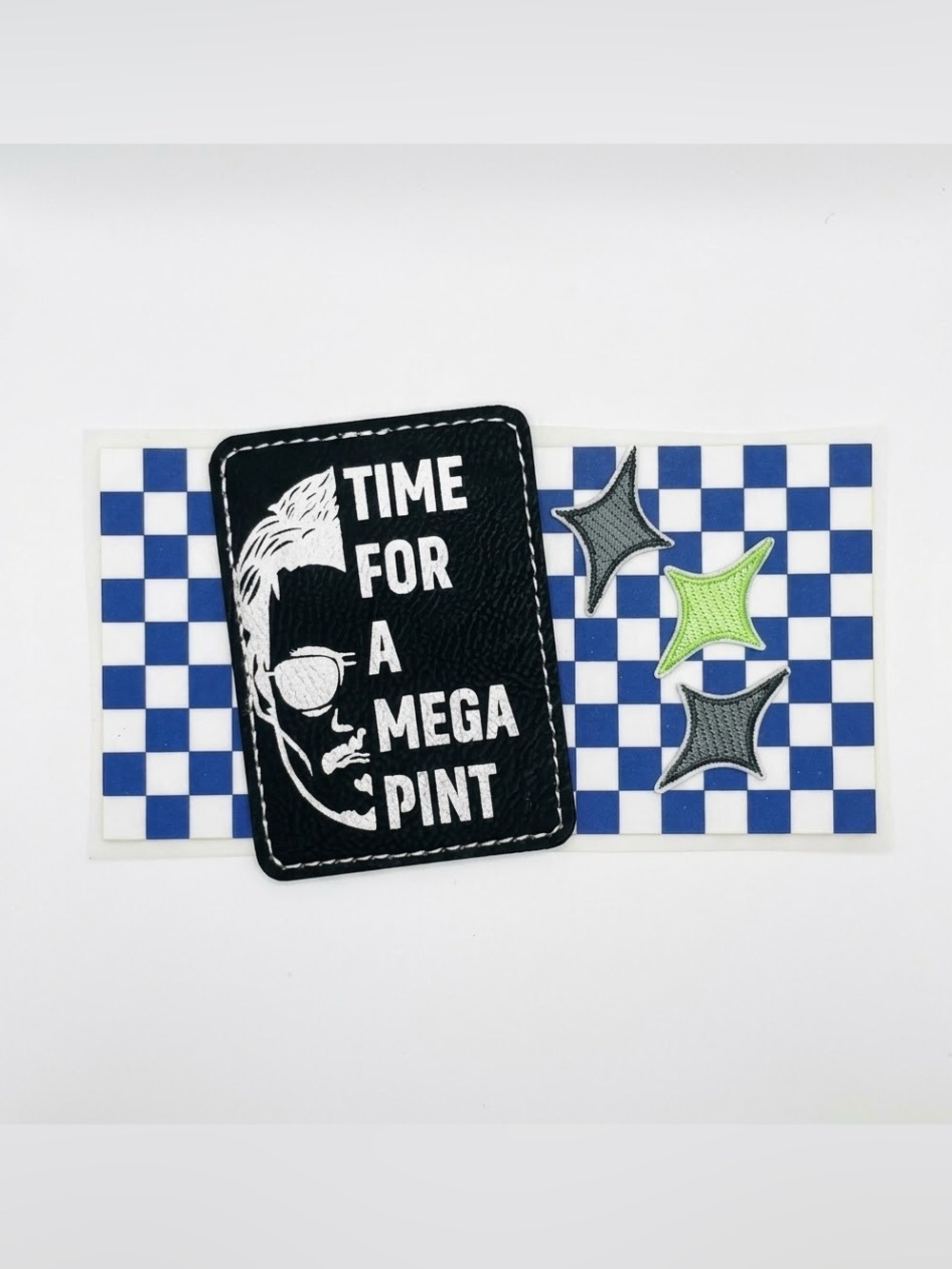 5 Pc Iron On Patch Bundle Time For A Mega Pint Blue Checker Stars Checkered DIY